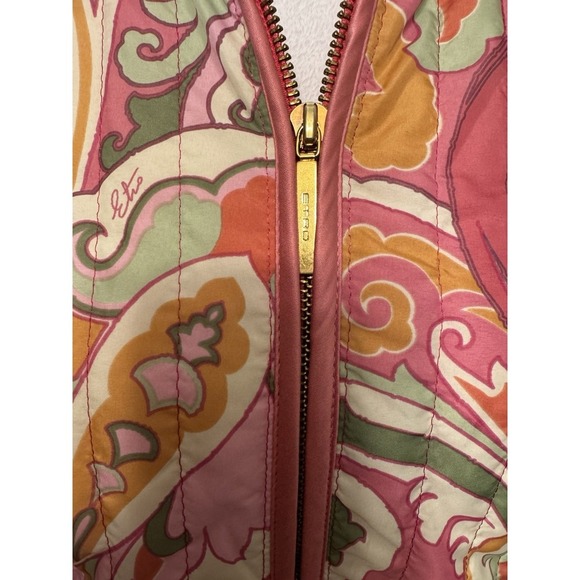 EUC ETRO Milano ITALY Quilted Pink Paisley DOUBLE Zip Front Jacket Size 40 US6/8 - Picture 5 of 16